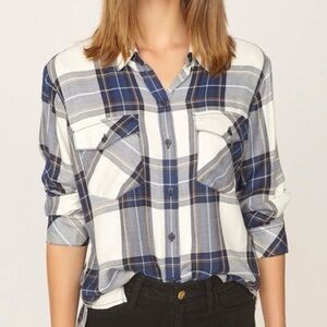 Sanctuary Navy, White & Yellow Plaid Button-Down Shirt